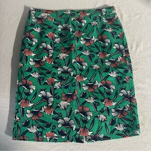 J by J Crew Green Floral Navy Blue Pencil Skirt Women’s Size 4 Lined Cotton
